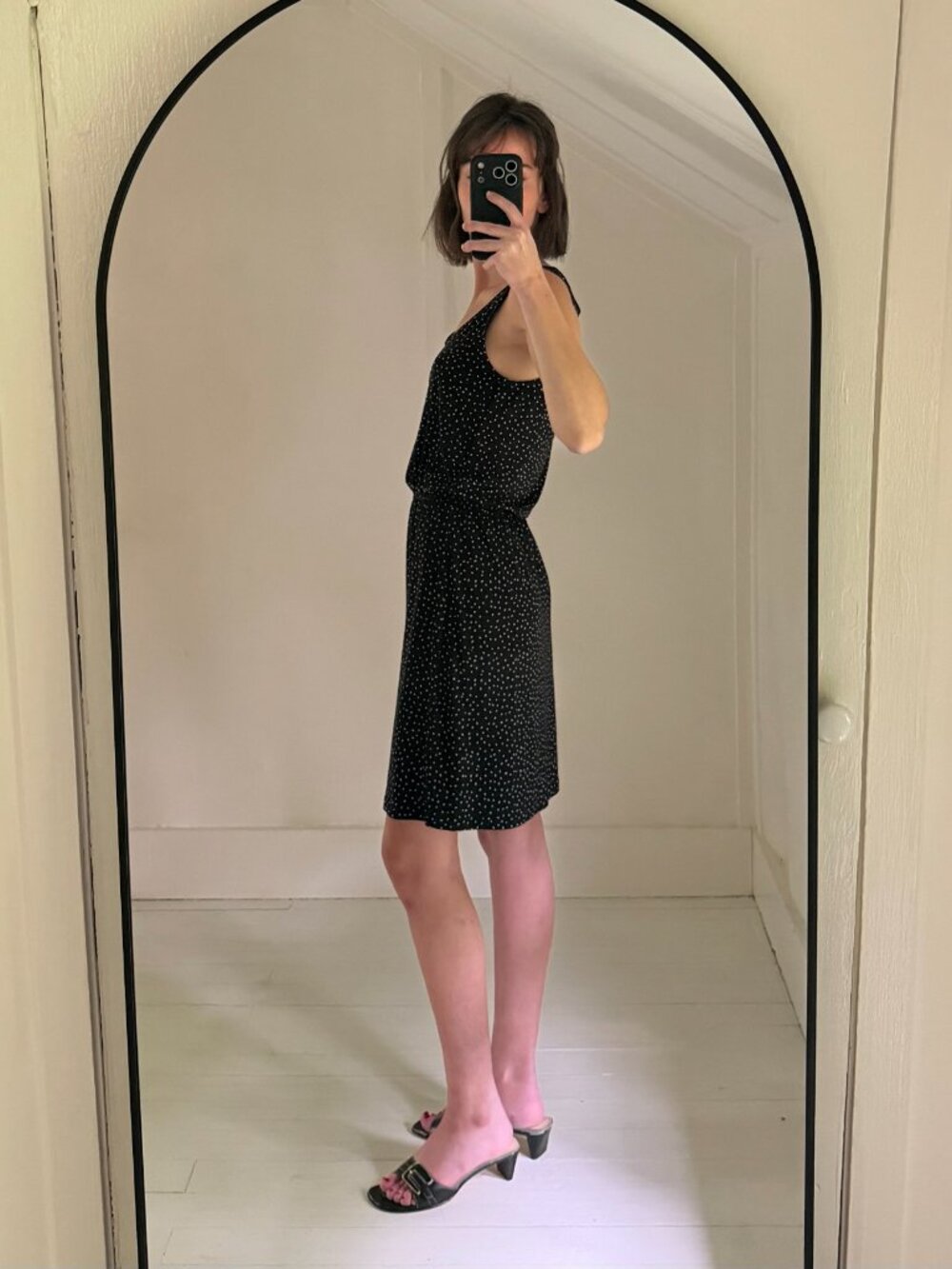 H&M Dot Print Blouson Waist Mini Dress Black/White Size XS - Picture 3 of 9
